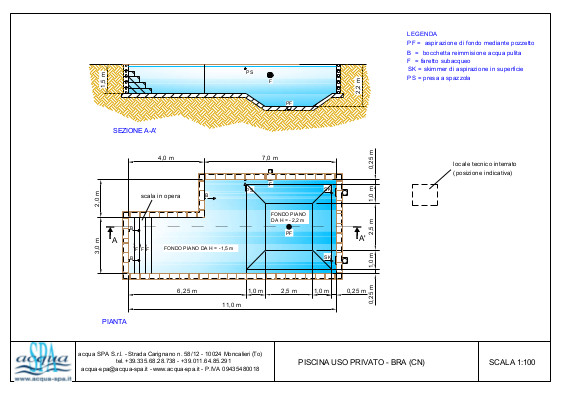 piscina interrata isoblok, forma beach-time, con fossa tuffi, scala interna tropezienne, progetto Acqua SPA®
